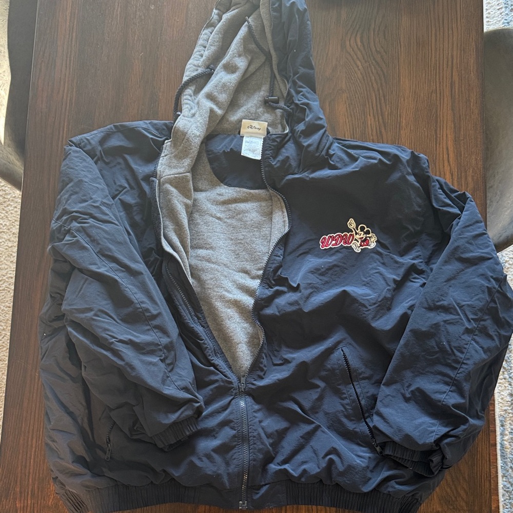 Disney Navy and Grey Hooded Heavy Mickey Embroidered Windbreaker 1971